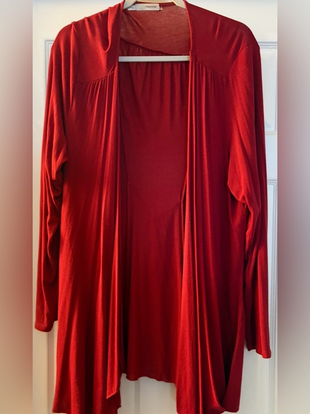 Womens Maurices wine colored Open-Front Draped Cardigan , flared bottom